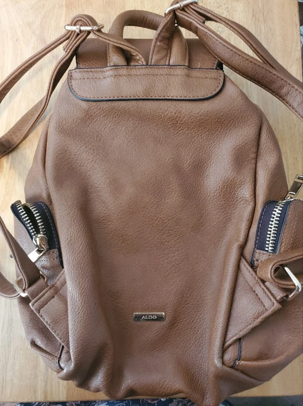 Aldo Tan Faux-Leather Strawstring Snap Backpack